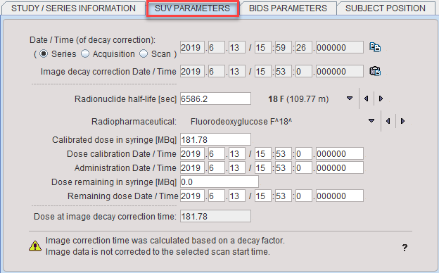 Edit Info SUV Parameters