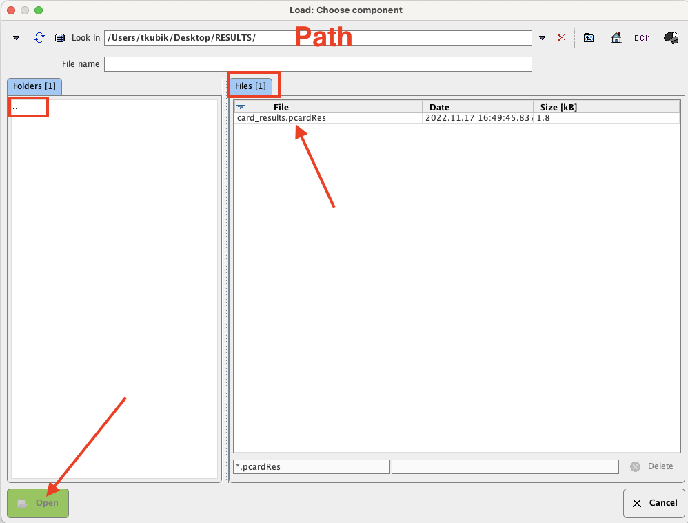 Button Load Results from File System Dialog Window